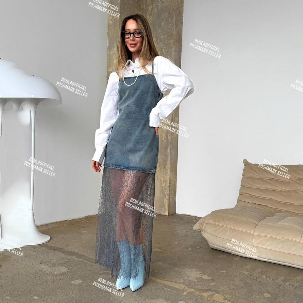 ZARA LACE TRIM DENIM DRESS - Picture 4 of 16